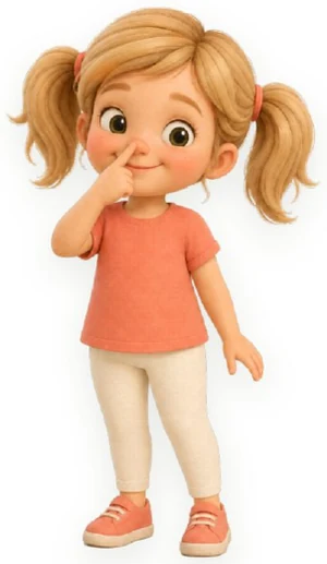 Child pointing at their nose