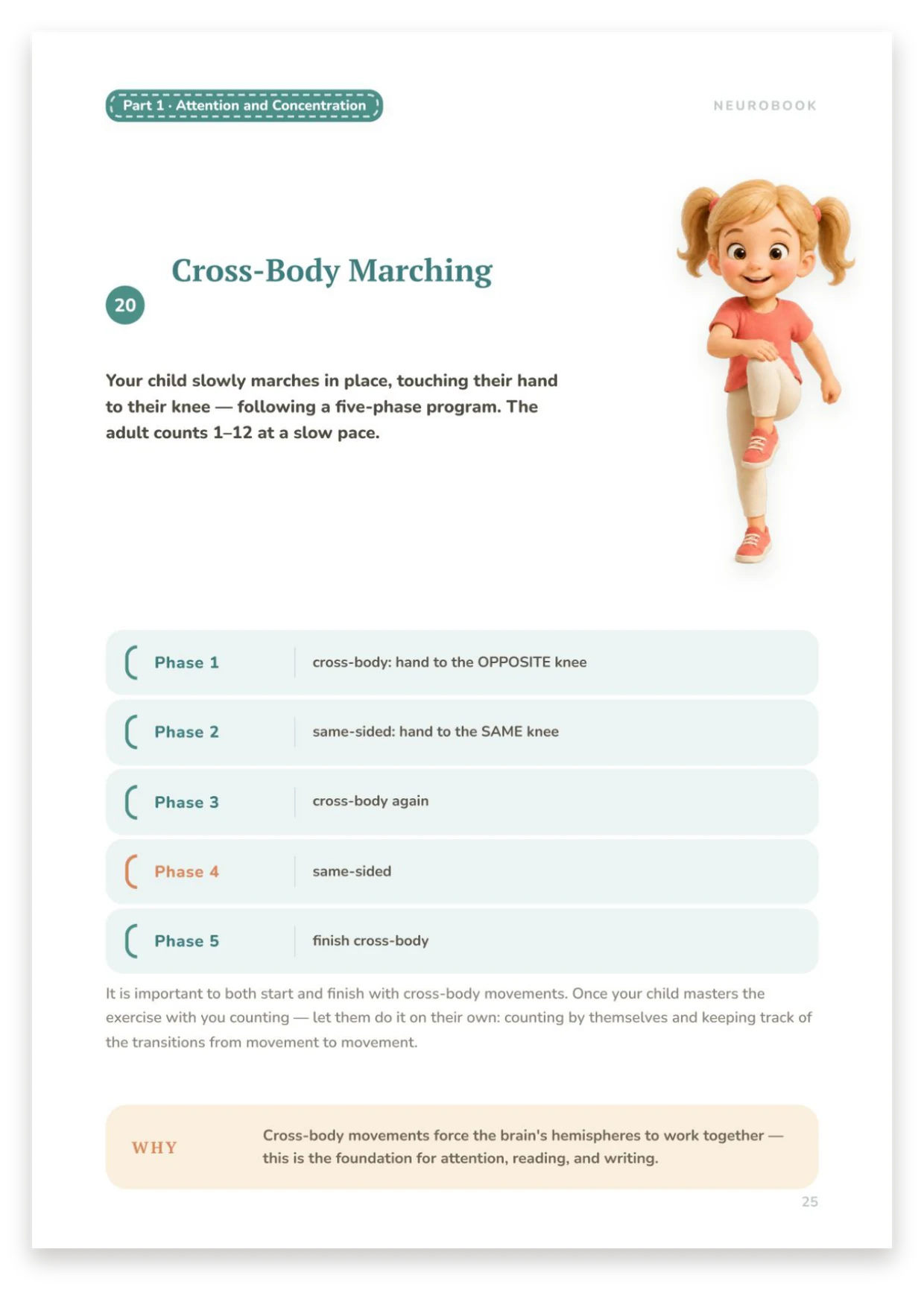 Cross-crawl marching in phases
